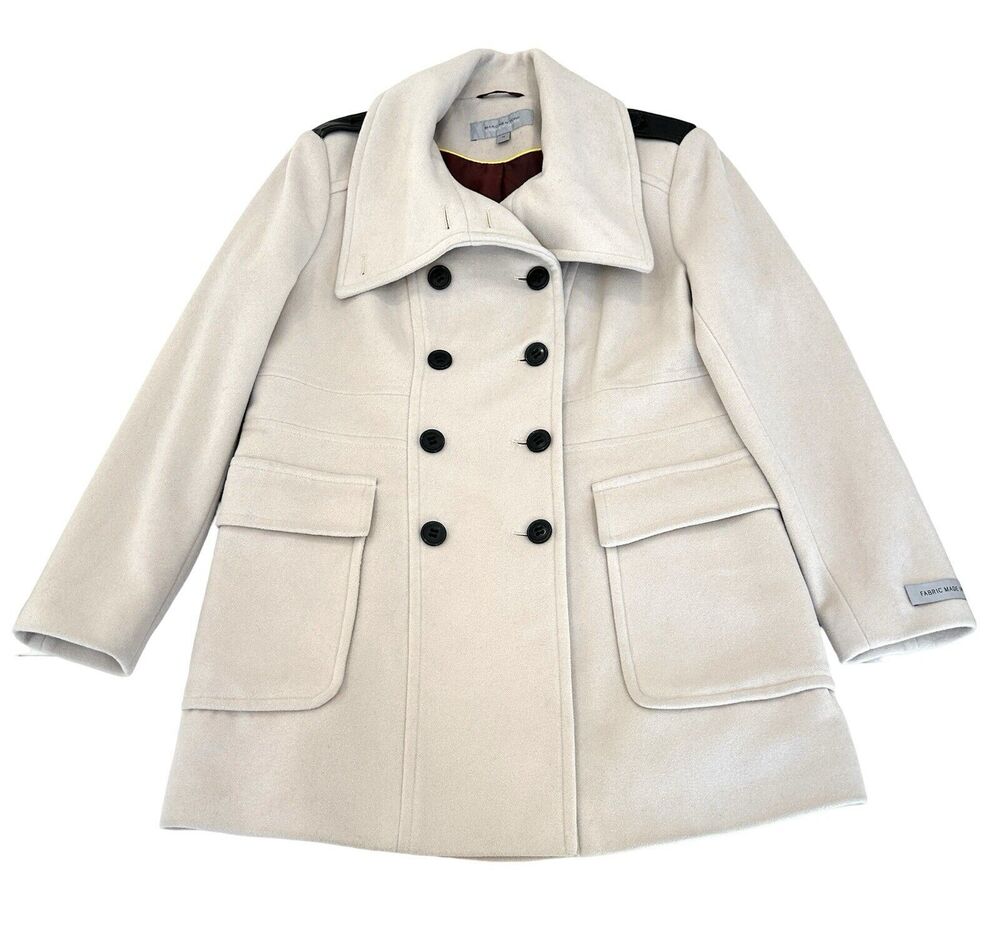 Andrew Marc Hayley Coat Wool & Cashmere Womens Size 14 Ivory Double Breasted